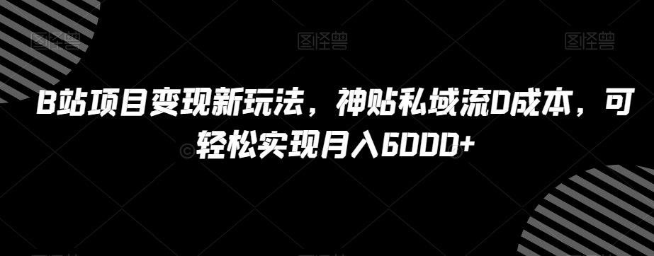 B站项目变现新玩法，神贴私域流0成本，可轻松实现月入6000+【揭秘】-智慧宝库