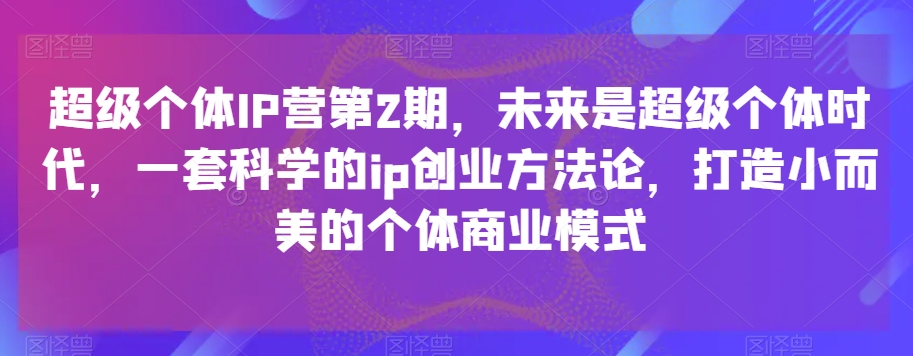 超级个体IP营第2期，未来是超级个体时代，一套科学的ip创业方法论，打造小而美的个体商业模式-智慧宝库