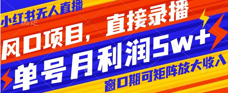 风口项目，小红书无人直播带货，直接录播，可矩阵，月入5w+【揭秘】-智慧宝库