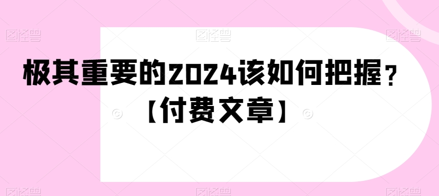 极其重要的2024该如何把握？【付费文章】-智慧宝库