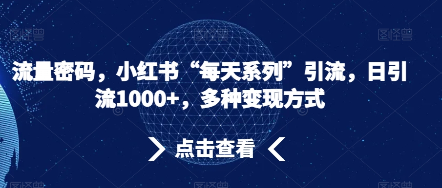 流量密码，小红书“每天系列”引流，日引流1000+，多种变现方式【揭秘】-智慧宝库