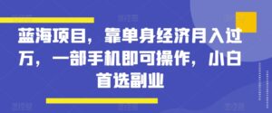 蓝海项目，靠单身经济月入过万，一部手机即可操作，小白首选副业【揭秘】-智慧宝库