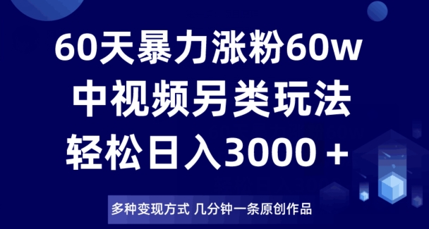 60天暴力涨粉60W，中视频另类玩法，日入3000＋，几分钟一条原创作品多种变现方式-智慧宝库