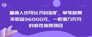 普通人也可以开的金矿,单号极限年收益96000元,一款潜力无穷的游戏变现项目【揭秘】-智慧宝库