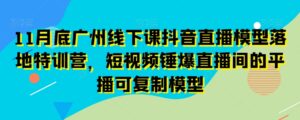 11月底广州线下课抖音直播模型落地特训营,短视频锤爆直播间的平播可复制模型-智慧宝库