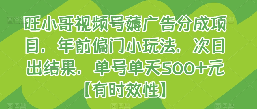 旺小哥视频号薅广告分成项目，年前偏门小玩法，次日出结果，单号单天500+元【有时效性】-智慧宝库