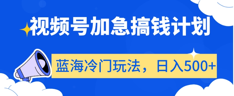 视频号加急搞钱计划，蓝海冷门玩法，日入500+【揭秘】-智慧宝库