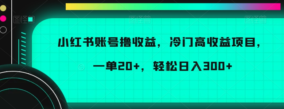 小红书账号撸收益，冷门高收益项目，一单20+，轻松日入300+【揭秘】-智慧宝库