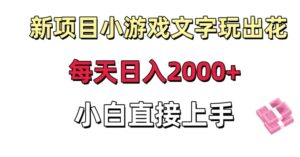 新项目小游戏文字玩出花日入2000+，每天只需一小时，小白直接上手【揭秘】-智慧宝库