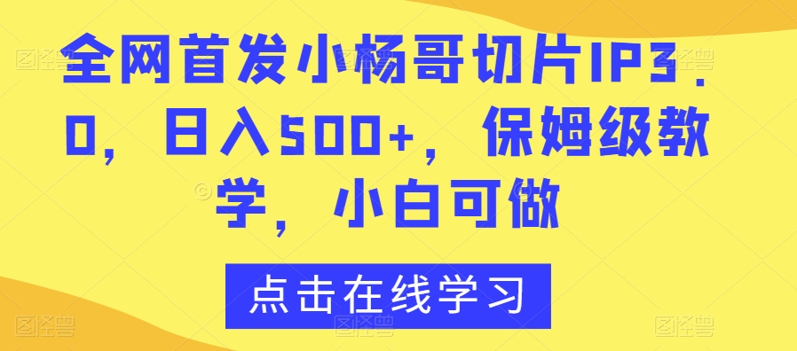 全网首发小杨哥切片IP3.0，日入500+，保姆级教学，小白可做【揭秘】-智慧宝库