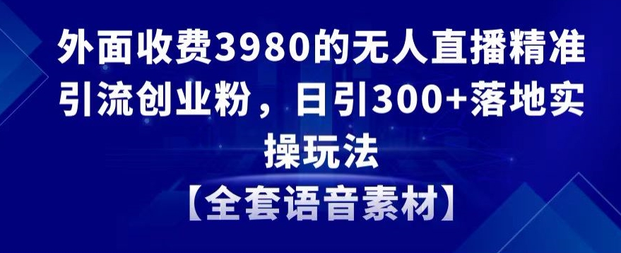 外面收费3980的无人直播精准引流创业粉，日引300+落地实操玩法【全套语音素材】【揭秘】-智慧宝库