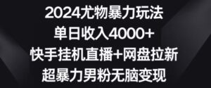 2024尤物暴力玩法，单日收入4000+，快手挂机直播+网盘拉新，超暴力男粉无脑变现【揭秘】-智慧宝库