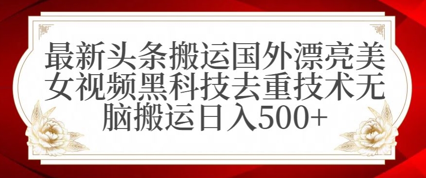 最新头条搬运国外漂亮美女视频黑科技去重技术无脑搬运日入500+【揭秘】-智慧宝库