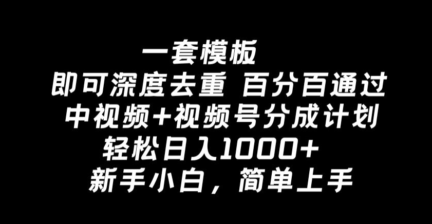 一套模板即可深度去重，百分百通过中视频+视频号分成计划，轻松日入1000+-智慧宝库