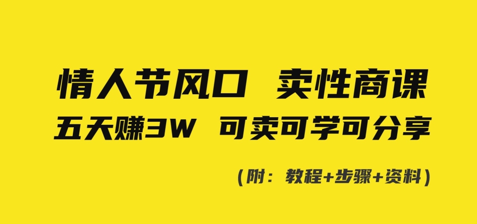 情人节风口！卖性商课，小白五天赚3W，可卖可学可分享！-智慧宝库