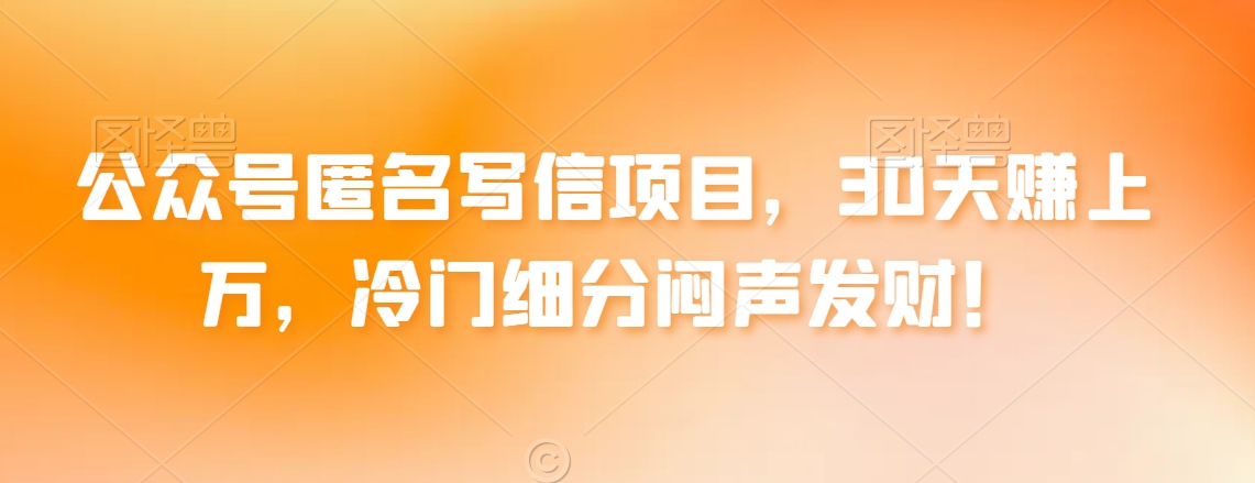 公众号匿名写信项目，30天赚上万，冷门细分闷声发财！-智慧宝库