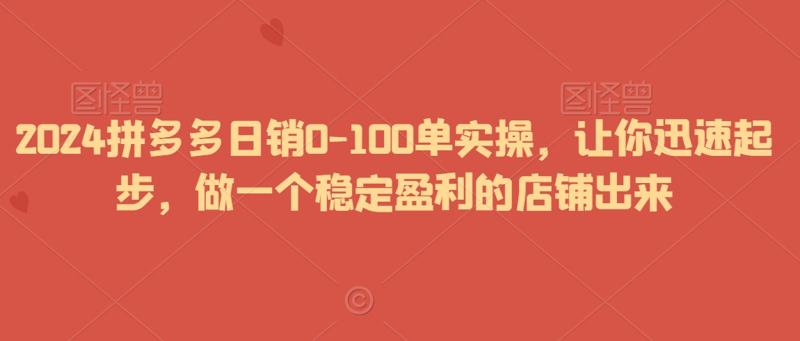 2024拼多多日销0-100单实操，让你迅速起步，做一个稳定盈利的店铺出来-智慧宝库