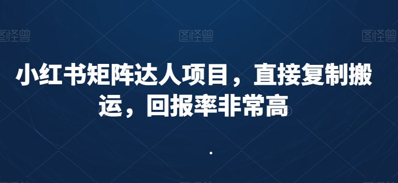 小红书矩阵达人项目，直接复制搬运，回报率非常高-智慧宝库