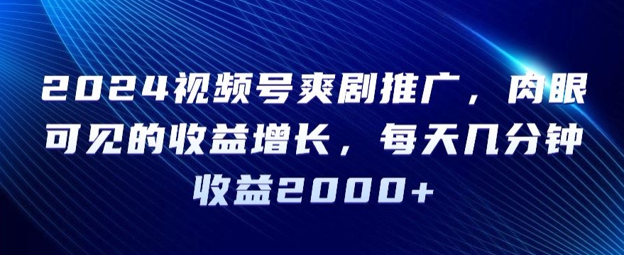 2024视频号爽剧推广，肉眼可见的收益增长，每天几分钟收益2000+【揭秘】-智慧宝库