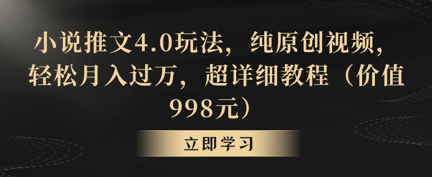 小说推文4.0玩法，纯原创视频，轻松月入过万，超详细教程（价值998元）【揭秘】-智慧宝库