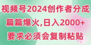 视频号2024创作者分成，片片爆火，要求必须会复制粘贴，日入2000+-智慧宝库