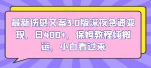 最新伤感文案3.0版深夜急速变现，日400+，保姆教程纯搬运，小白看过来-智慧宝库