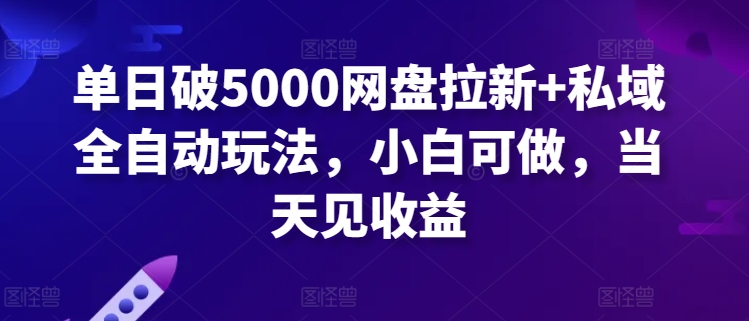 单日破5000网盘拉新+私域全自动玩法，小白可做，当天见收益-智慧宝库