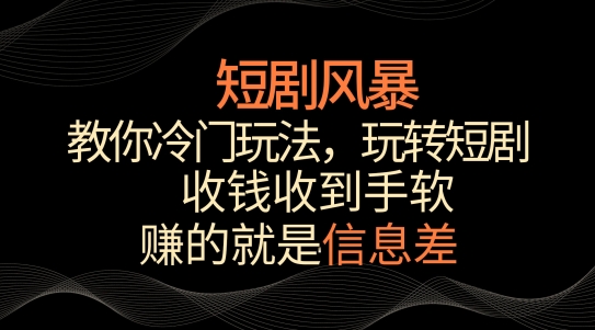 短剧风暴，教你冷门玩法，玩转短剧，收钱收到手软【揭秘】-智慧宝库