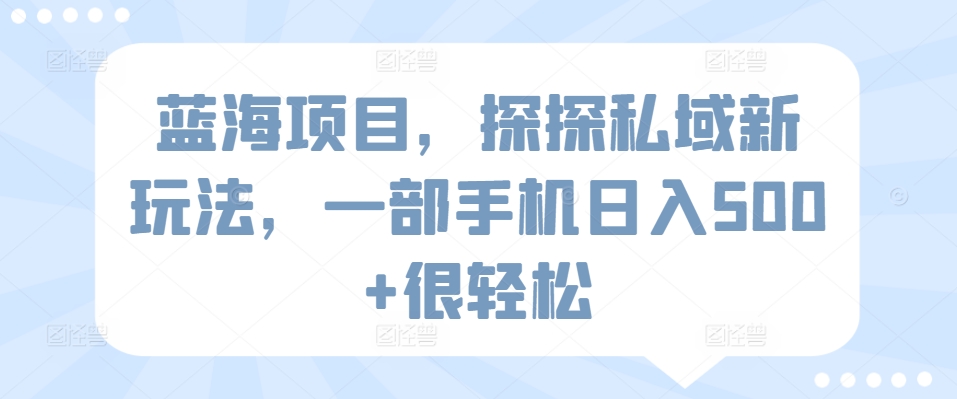 蓝海项目，探探私域新玩法，一部手机日入500+很轻松【揭秘】-智慧宝库