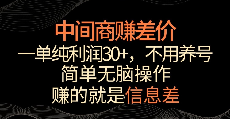 中间商赚差价，一单纯利润30+，简单无脑操作，赚的就是信息差，轻轻松松日入1000+【揭秘】-智慧宝库