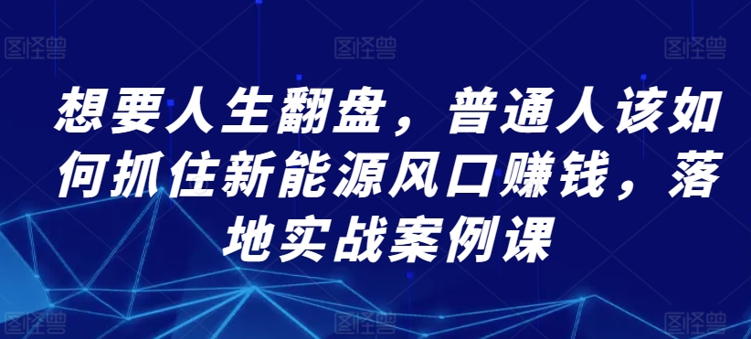 想要人生翻盘，普通人该如何抓住新能源风口赚钱，落地实战案例课-智慧宝库