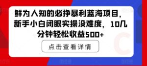 鲜为人知的必挣暴利蓝海项目，新手小白闭眼实操没难度，10几分钟轻松收益500+-智慧宝库