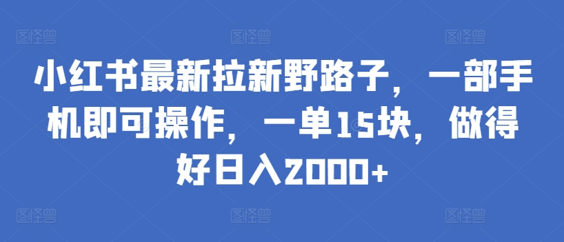 小红书最新拉新野路子，一部手机即可操作，一单15块，做得好日入2000+【揭秘】-智慧宝库