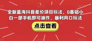 全新蓝海抖音差价项目玩法，0基础小白一部手机即可操作，暴利风口玩法-智慧宝库
