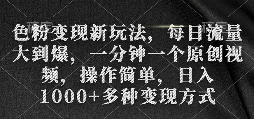 色粉变现新玩法，每日流量大到爆，一分钟一个原创视频，操作简单，日入1000+多种变现方式-智慧宝库