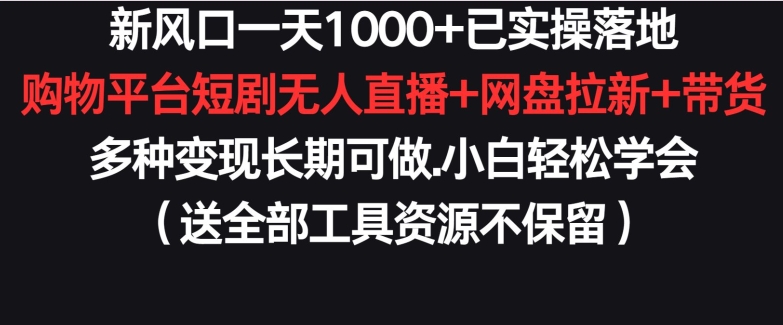 新风口一天1000+已实操落地购物平台短剧无人直播+网盘拉新+带货多种变现长期可做【揭秘】-智慧宝库