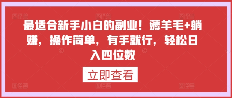 最适合新手小白的副业！薅羊毛+躺赚，操作简单，有手就行，轻松日入四位数【揭秘】-智慧宝库