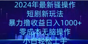 2024年骚操作短剧新玩法,暴力撸收益日入1000+,零成本无脑操作,小白轻松上手-智慧宝库