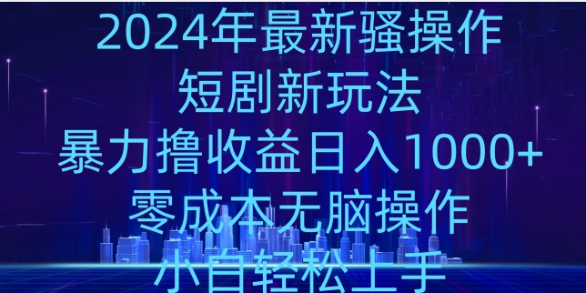 2024年骚操作短剧新玩法，暴力撸收益日入1000+，零成本无脑操作，小白轻松上手-智慧宝库