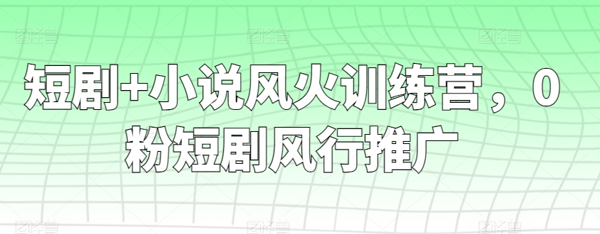 短剧+小说风火训练营，0粉短剧风行推广-智慧宝库