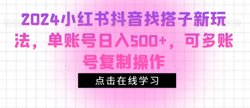 2024小红书抖音找搭子新玩法，单账号日入500+，可多账号复制操作-智慧宝库