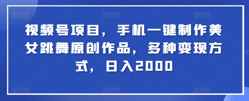 视频号项目，手机一键制作美女跳舞原创作品，多种变现方式，日入2000-智慧宝库