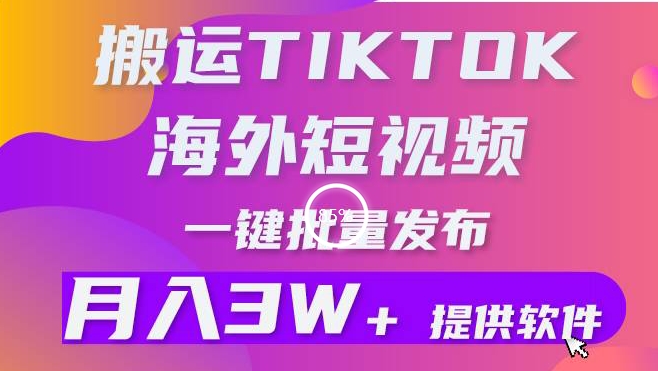 搬运海外短视频，多平台发布，月入3W+有手就行，小白3分钟上手，0门槛-智慧宝库