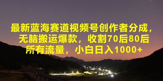 最新蓝海赛道视频号创作者分成，无脑搬运爆款，收割70后80后所有流量，小白日入1000-智慧宝库