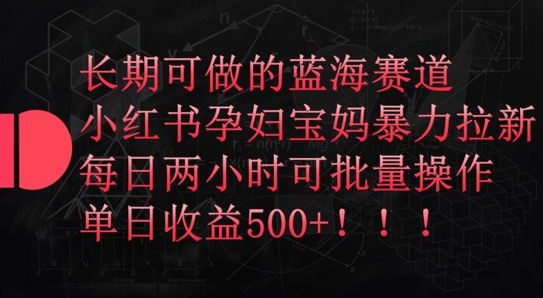 长期可做的蓝海赛道，小红书孕妇宝妈暴力拉新玩法，每日两小时可批量操作，单日收益500+【揭秘】-智慧宝库