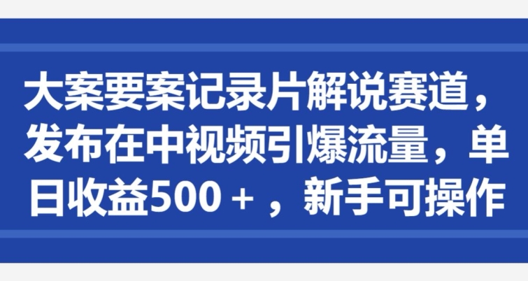 大案要案记录片解说赛道，发布在中视频引爆流量，单日收益500+，新手可操作-智慧宝库