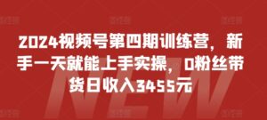 2024视频号第四期训练营,新手一天就能上手实操,0粉丝带货日收入3455元-智慧宝库