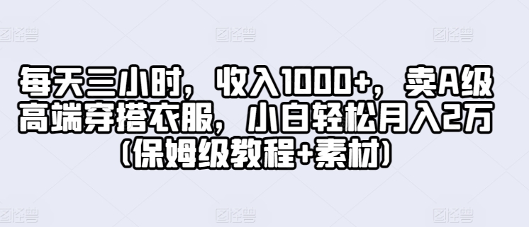 每天三小时，收入1000+，卖A级高端穿搭衣服，小白轻松月入2万(保姆级教程+素材)-智慧宝库