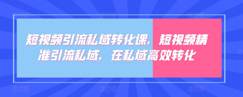 短视频引流私域转化课，短视频精准引流私域，在私域高效转化-智慧宝库