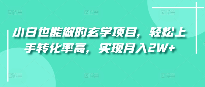 小白也能做的玄学项目，轻松上手转化率高，实现月入2W+-智慧宝库